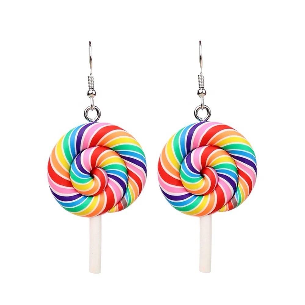 Klassy Mama Rainbow Swirl Lollipop Drop Earrings Candy Novelty Jewelry Multi